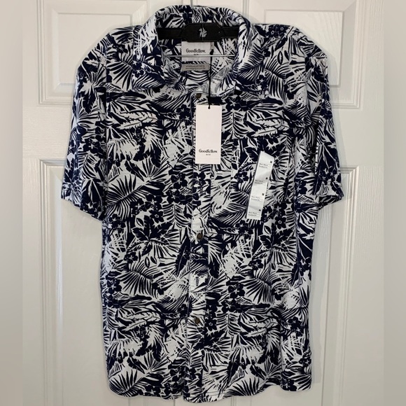 Men Floral Print Short Sleeve Button-Down Shirt Goodfellow & Co Dark Blue/Floral - Picture 4 of 4